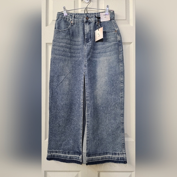 Happily Grey Denim Maxi Skirt with Front Slit - Size 3- NWT - Picture 1 of 11